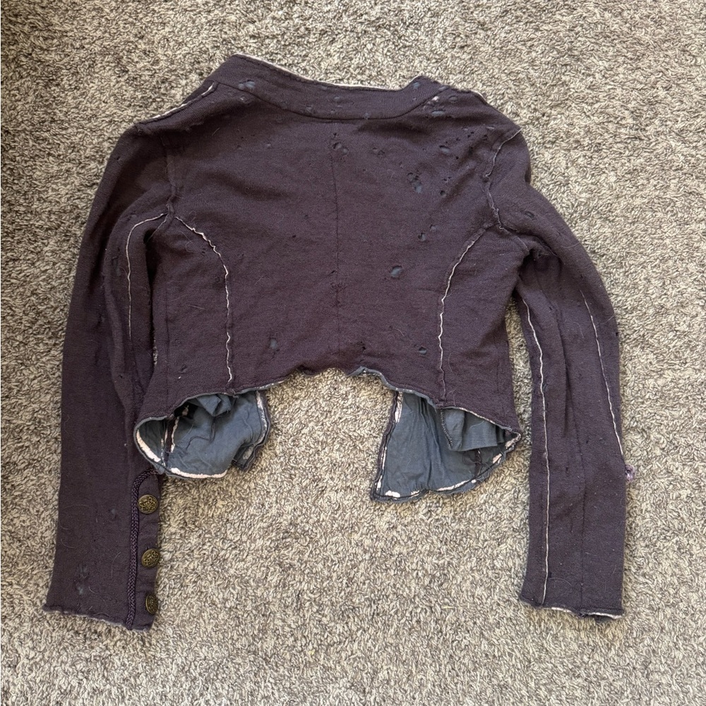 Free People XS Distressed Military-Style Cropped Jacket - Picture 3 of 4